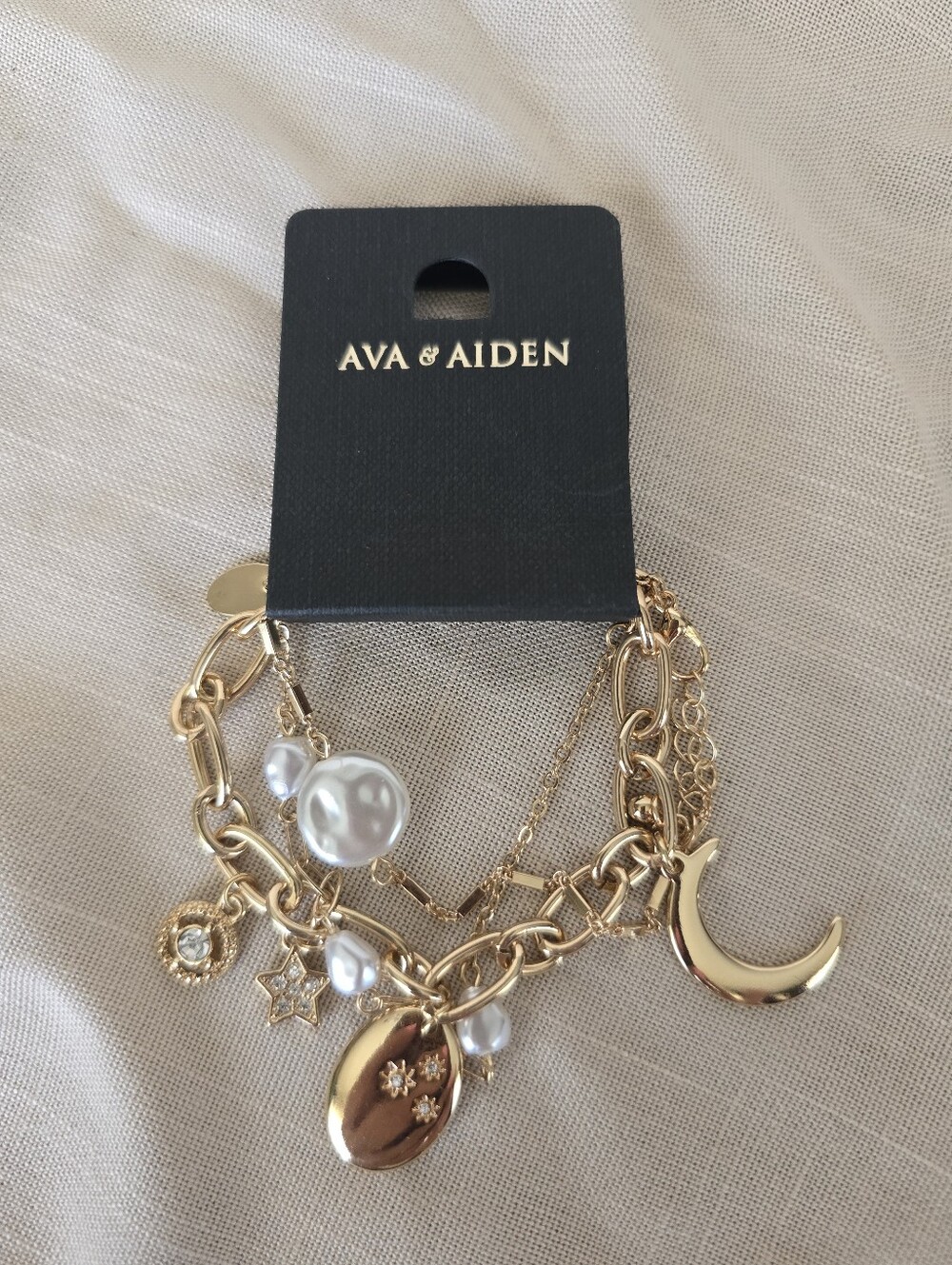 Ava & Aiden Gold Pearl and Celestial Charm Bracelet